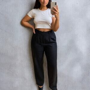 Vintage Y2K MaxMara Pure Linen High Waist Tapered Trousers Made in Italy Size 12